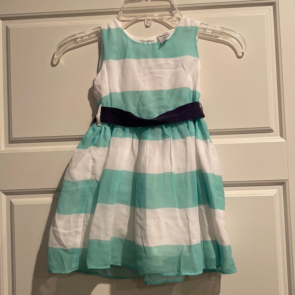 Carter’s Teal and White Stripe Belted Dress - Size 2T